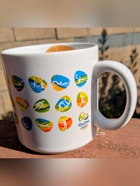 Rio 2016 Olympics White Ceramic Mug with Colorful Sport Icons
